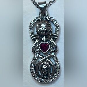 Nightmare Before Christmas Jack & Sally Bling Infinity Love Red Heart Necklace